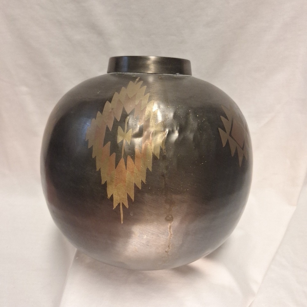 11.5" x 10.75" Vintage MCM Brass Art Ware Vase AMC NY Boho Geometric Southwest - Picture 8 of 16